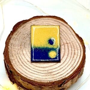 Abstract Enamel Brooch – Blue & Yellow with Dot Motifs